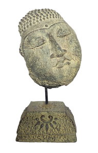 Home Decor: Table - Outdoor Idol.
Sleeping buddha head sculpture on a floral base in stone.