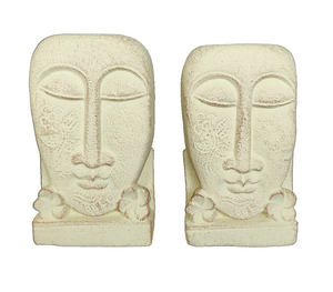 Home Decor. Table - Garden Accents. Pair of Hand Carved stone Face Sculptures with floral design, "Harum Couple".