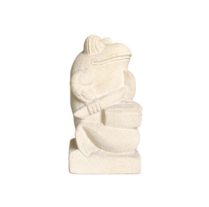 TABLE/GARDEN DECOR: Handcrafted Cute Frog Sculpture in sandstone playing the xylophone.