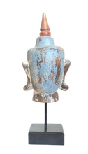 Home Decor. Tabletop Idol. Handcrafted Wooden Serene Peaceful Meditating Buddha Head On a Rustic Stand.