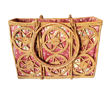 Handbags: Star Themed Large Top Handle, Hand - Woven Natural Rattan Tote Bag.