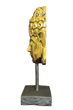 Home Decor Showpiece. Wooden Buddha Mask Sculpture on Stand Carved by Hand, "Golden Buddha" .