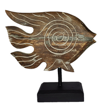 Home Decor. Tabletop Showpiece. Hand Crafted and Painted Wooden Fish Statuette, "Lone Swimmer".