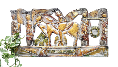 Home Decor. Antiquated Wall Art Panel Carved in wood. 