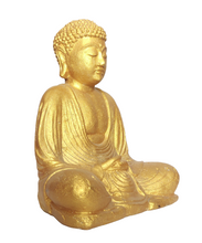 TABLE - OUTDOOR DECOR: Beautiful  Stone Meditating Buddha, sitting in Lotus Pose. " Golden Buddha".