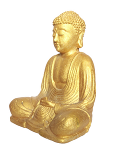 TABLE - OUTDOOR DECOR: Beautiful  Stone Meditating Buddha, sitting in Lotus Pose. " Golden Buddha".