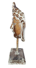 Home Decor Showpiece. 
Wooden Buddha Mask Sculpture on Stand Carved by Hand, "Inspiring Buddha" .