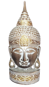 Home Decor. Wall Hanging - Tabletop Accent. Meditating Wooden Buddha Head Sculpture, Hand Carved Statue.