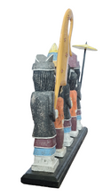 Home Decor. Tabletop Sculpture. Hand Carved and Painted Solid Wooden Figurines on a Pedestal - Melasti, a Hindu Ceremony.