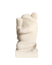 TABLETOP / GARDEN DECOR / FIGURINE: Handcrafted Cute Frog Sculpture in sandstone playing the flute.