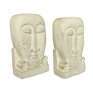 Home Decor. Table - Garden Accents. Pair of Hand Carved stone Face Sculptures with floral design, "Harum Couple".