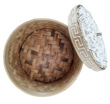Table Decor - Storage Accessory. Stunning Handcrafted woven bamboo and hand painted box with mandala design.