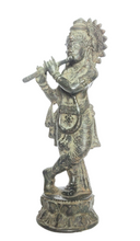 Home Decor Idol. Solid Bronze Sculpture of Lord Krishna with Antiqued Patina. East Asian.