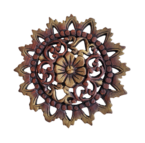 Round Wooden Carved Floral Wall Art Decor.
