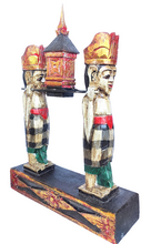 Home Decor. Tabletop Sculpture. Hand Carved and Painted Solid Wooden Figures on a Floral Pedestal - Melasti, a Hindu Ceremony.