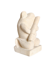 TABLETOP / GARDEN DECOR / FIGURINE: Handcrafted Cute Frog Sculpture in sandstone playing the flute.