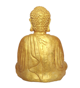 TABLE - OUTDOOR DECOR: Beautiful  Stone Meditating Buddha, sitting in Lotus Pose. " Golden Buddha".