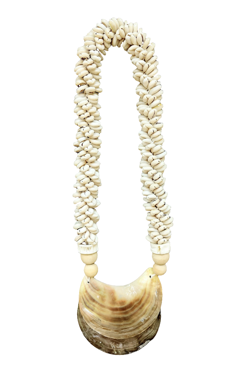 Home Decor - Wall Accent. Vintage Mother Of Pearl Curved Necklace with Cowrie Shells.