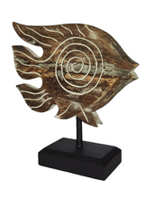 Home Decor. Tabletop Showpiece. Hand Crafted and Painted Wooden Fish Statuette, "Lone Swimmer".