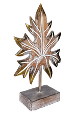 Home Decor: Tabletop Showpiece. Wooden Leaf Sculpture, "Papaya Leaf" on a stand.