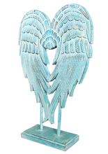 Home Decor Ornament. Angel Wings Sculpture Statue On Stand, Hand Carved and Painted.