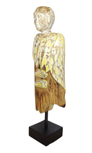 Home Decor. Tabletop Sculpture. Contemporary Serene Buddhist Monk Wooden Statue mounted on a rustic wooden base. Height 2.2 feet.