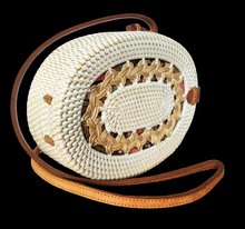 HANDBAG: HANDWOVEN OVAL SLING / CROSSBODY BRAIDED BAG.
