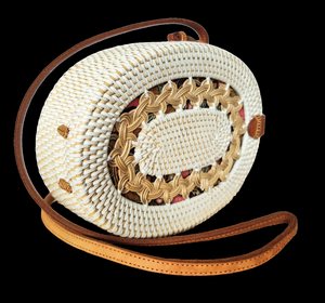 HANDBAG: HANDWOVEN OVAL SLING / CROSSBODY BRAIDED BAG.
