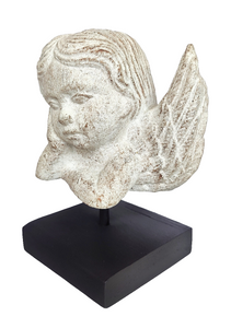 Home Decor. Table Ornament. Stone Angel Cherub on Stand.