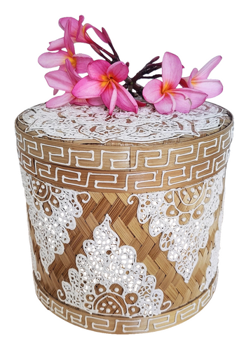 Table Decor - Storage Accessory. Stunning Handcrafted woven bamboo and hand painted box with mandala design.