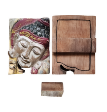 Table Decor - Storage Accessory. Hand-carved Wooden Trinket - Puzzle Box, "Glorious Buddha"