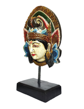 Home Decor: Table Accent. Lovely Handcrafted Wooden Mask of Goddess Sita on a Base.