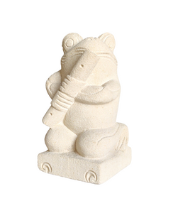 TABLETOP / GARDEN DECOR / FIGURINE: Handcrafted Cute Frog Sculpture in sandstone playing the flute.