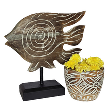 Home Decor. Tabletop Showpiece. Hand Crafted and Painted Wooden Fish Statuette, "Lone Swimmer".
