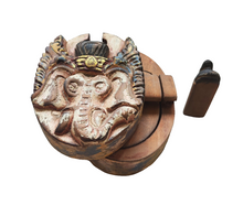Home Decor. Table Decor-Storage Accessory. Hand Carved Wooden Lord Ganesha Trinket / Puzzle Box.