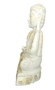 Home Decor Idol: Lord Buddha in wood seated and meditating on a floral pedestal.
