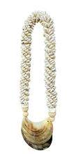 Home Decor - Wall Accent. Vintage Mother Of Pearl Curved Necklace with Cowrie Shells.