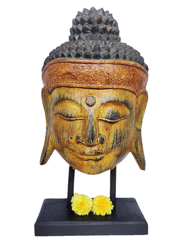 Home Decor Showpiece. Hand-carved Wood Face Sculpture with Stand, 