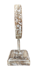 Home Decor: Tabletop Showpiece. Carved Wooden Disc Tribal Design Decor On Stand.