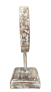 Home Decor: Tabletop Showpiece. Carved Wooden Disc Tribal Design Decor On Stand.