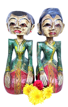 HOME DECOR - TABLETOP FIGURINES - Vintage set of two handcrafted wooden Javanese style Loro Blonyo wedding figures.