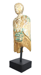 Home Decor. Contemporary Serene Buddhist Monk Wooden Statue mounted on a rustic wooden base.