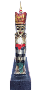 Home Decor. Tabletop Sculpture. Hand Carved and Painted Solid Wooden Figures on a Floral Pedestal - Melasti, a Hindu Ceremony.