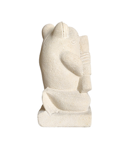 TABLETOP / GARDEN DECOR / FIGURINE: Handcrafted Cute Frog Sculpture in sandstone playing the flute.