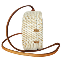 HANDBAG: HANDWOVEN OVAL SLING / CROSSBODY BRAIDED BAG.