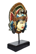 Home Decor: Table Accent. Lovely Handcrafted Wooden Mask of Goddess Sita on a Base.
