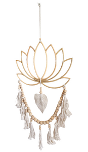 Home Decor - Large Lotus Flower Design, Beaded Bamboo Wall Art.
