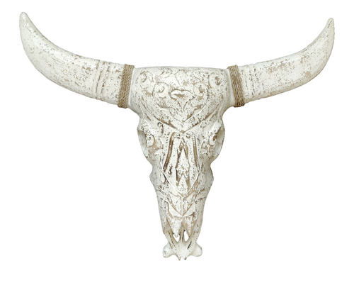 Home Decor. Rustic Wooden Tribal Design Carved Bull Head Wall Sculpture.