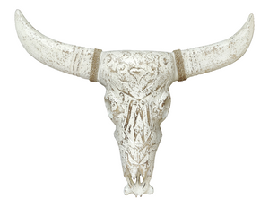 Home Decor. Rustic Wooden Tribal Design Carved Bull Head Wall Sculpture.