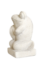 TABLE / GARDEN DECOR / FIGURINE: Hand carved Cute Frog Sculpture in sandstone playing the cymbal.